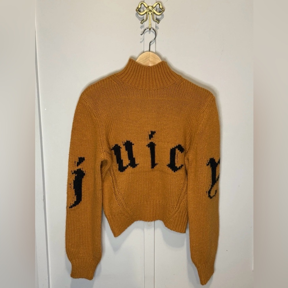 Juicy Couture High Neck Knit Sweater Orange With Black Logo Letters Size S
